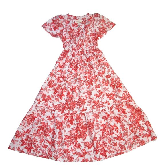 NWT Anthropologie Somerset Maxi in Coral Toile Floral Tiered Cotton Dress XS - Picture 4 of 6